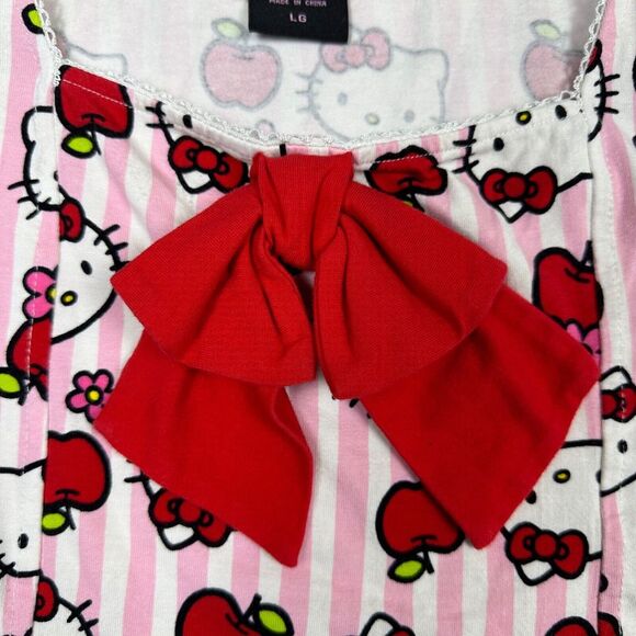 Hello Kitty Pink Striped Blouse Top Medium Apples Flowers Bow AOP - Picture 8 of 10